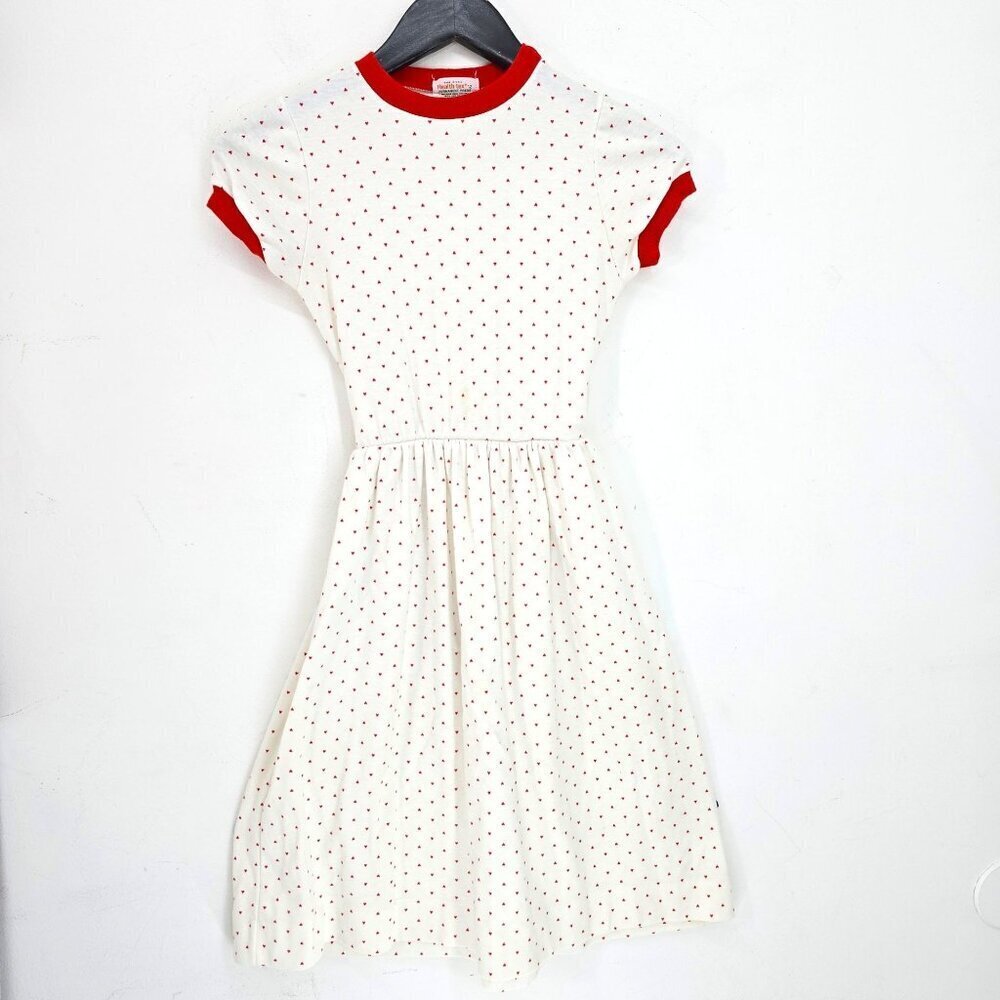 VTG 80s 90s Health Tex Red Off White Heart Midi Dress Girls Size 12 Made in USA